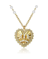Juicy Couture Heart Crown Necklace, Gold-Tone with Pearl Accent