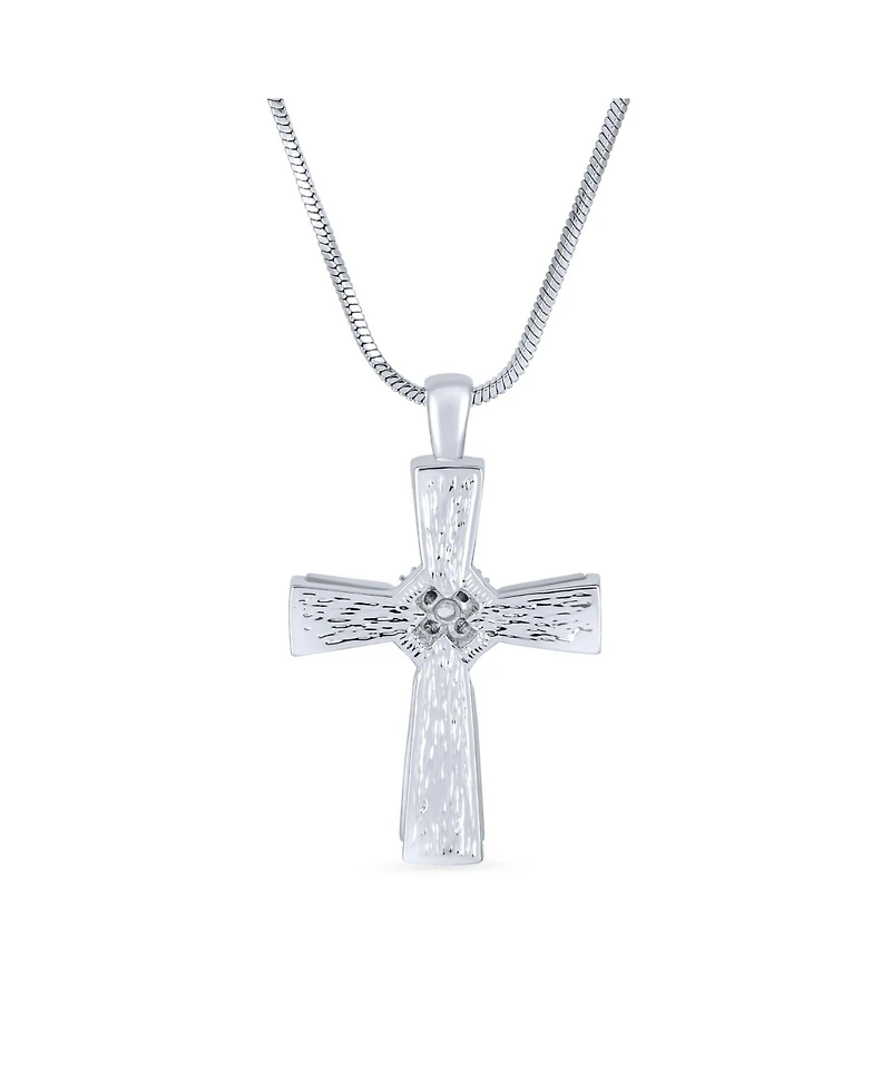 Bling Jewelry Religious Mother Of Pearl Mop Cross Pendant Necklace Rhodium Plated Brass Snake Chain Included