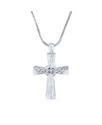 Bling Jewelry Religious Mother Of Pearl Mop Cross Pendant Necklace Rhodium Plated Brass Snake Chain Included