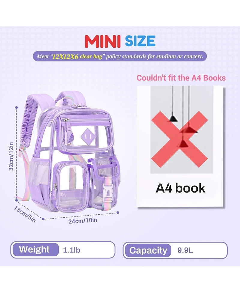 Batfox Mini Clear Backpack Small Purple Kids Girls