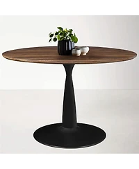 Maison Boucle 5-Piece Walnut Round Dining Table Set with Faux Leather Upholstered Chairs, Kitchen for Small Spaces