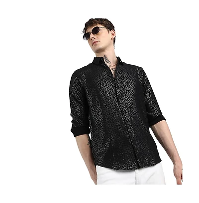 Campus Sutra Men's brand Onyx Black Pavement Shirt