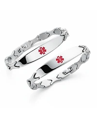 Bling Jewelry Set of 2 Leaf Shaped Link Chain Name Plated Red Id Alert Medical identification Bracelet Stainless Steel 7.5 Inch
