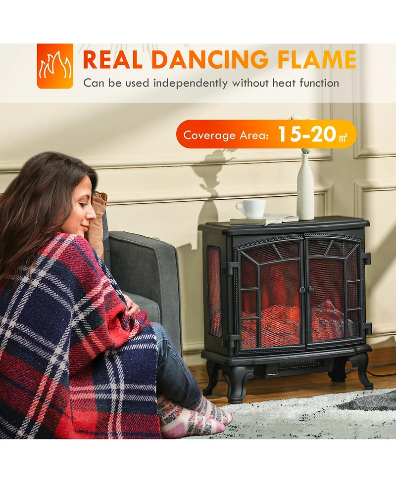 Homcom Freesding Electric Fireplace Heater with Led Log Flames,