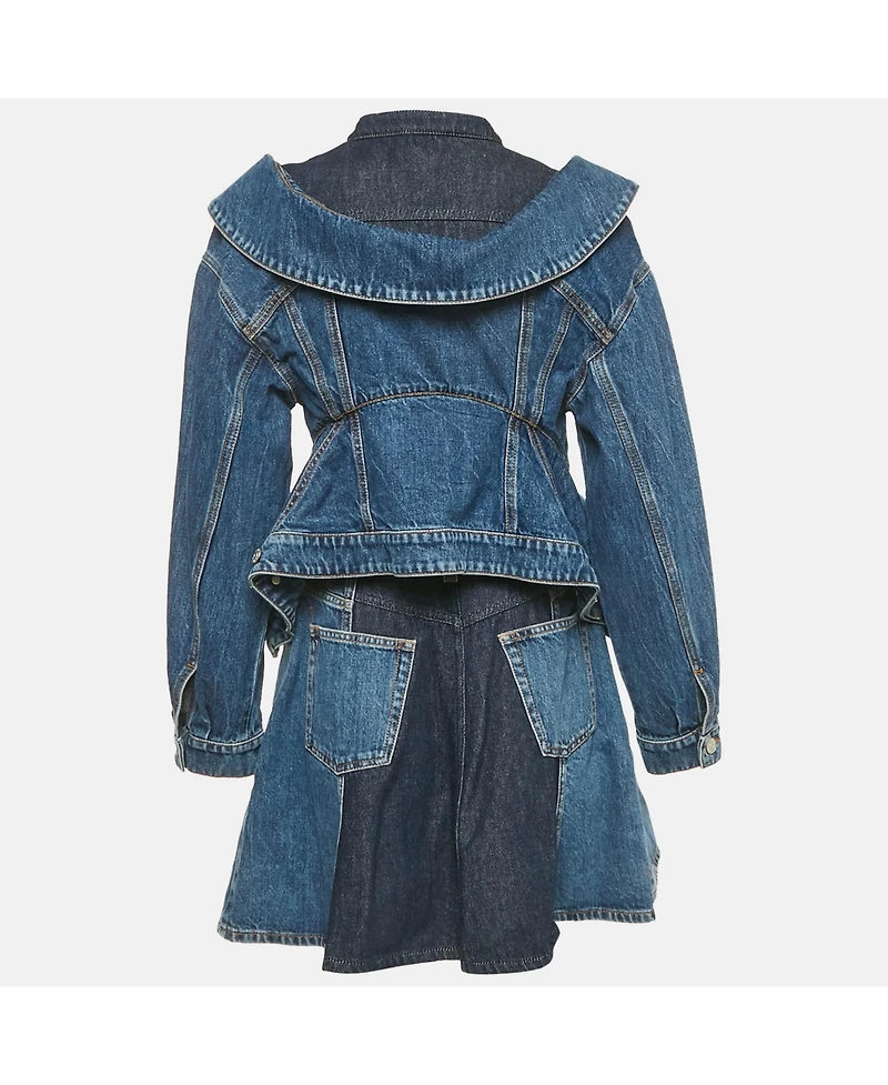 Pre-Owned Alexander Mcqueen Women's Blue Denim Jacket And Skirt Set