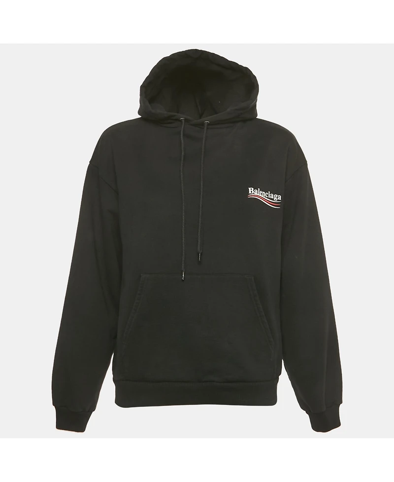 Pre-Owned Balenciaga Women's Black Campaign Print Cotton Knit Hoodie