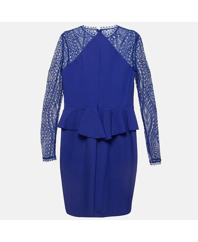 Pre-Owned Emilio Pucci Women's Blue Lace-Trim Stretch Crepe Peplum Pencil Dress