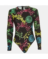 Pre-Owned Versace Women's Jeans Couture Black Baroque Printed Bodysuit