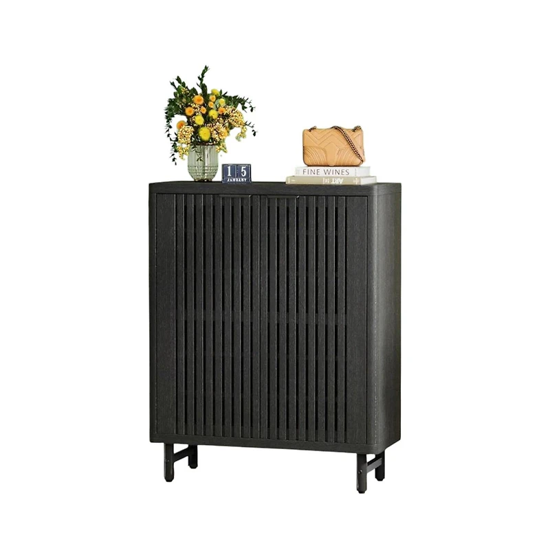 Slickblue Narrow Hallway Shoe Cabinet with Wooden Doors