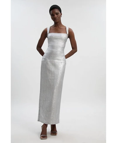 Karen Millen Women's Metallic Strappy Knit Maxi Dress