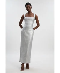 Karen Millen Women's Metallic Strappy Knit Maxi Dress