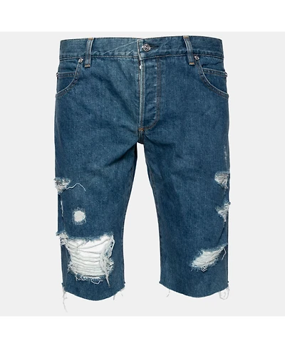 Pre-Owned Balmain Men's Pre-Owned Balenciaga men Mcqueen Black Logo Embroidered Denim Shorts