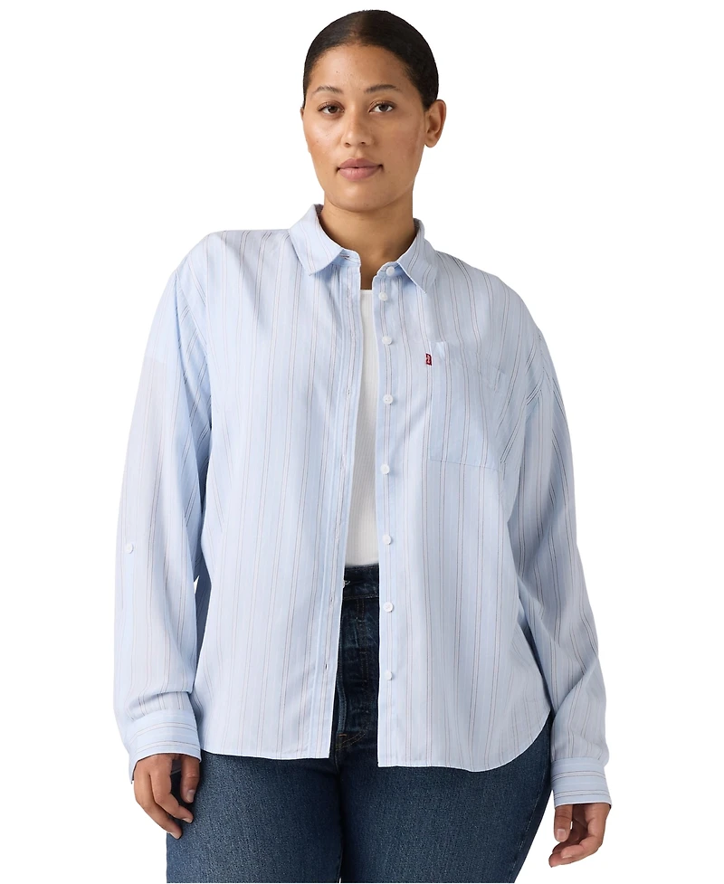 Levi's Women's Plus Darlene Chikee Stripe Chambray Shirt