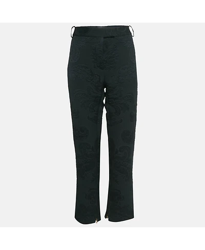 Pre-Owned Salvatore Ferragamo Women's Black Floral Jacquard Lace-Up Trousers