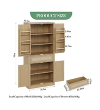 Gaomon 70inch Tall Kitchen Pantry Cabine, Rattan Doors Freestanding Cupboard Storage Cabinet with Drawer and Adjustable Shelves