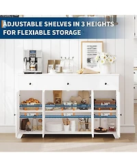 gaomon Sideboard Buffet Cabinet, 55in Large Modern Kitchen Coffee Bar Cupboard Cabinet with 4 Doors 3 Drawers Adjustable Shelves Wood Coffee Bar