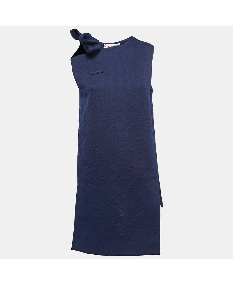 Pre-Owned Marni Women's Navy Blue Jacquard Bow Detail Sleeveless Short Dress