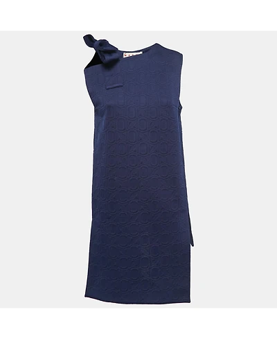 Pre-Owned Marni Women's Navy Blue Jacquard Bow Detail Sleeveless Short Dress