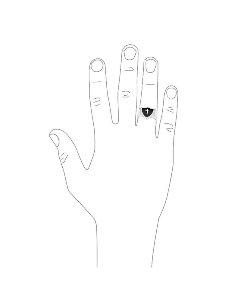 Bling Jewelry Religious Christian Shield Cross Signet Ring Natural Black Onyx Inlay Sterling Silver