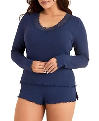 Adore Me Plus Brooks Pajama Long Sleeve Top & Shorts Set