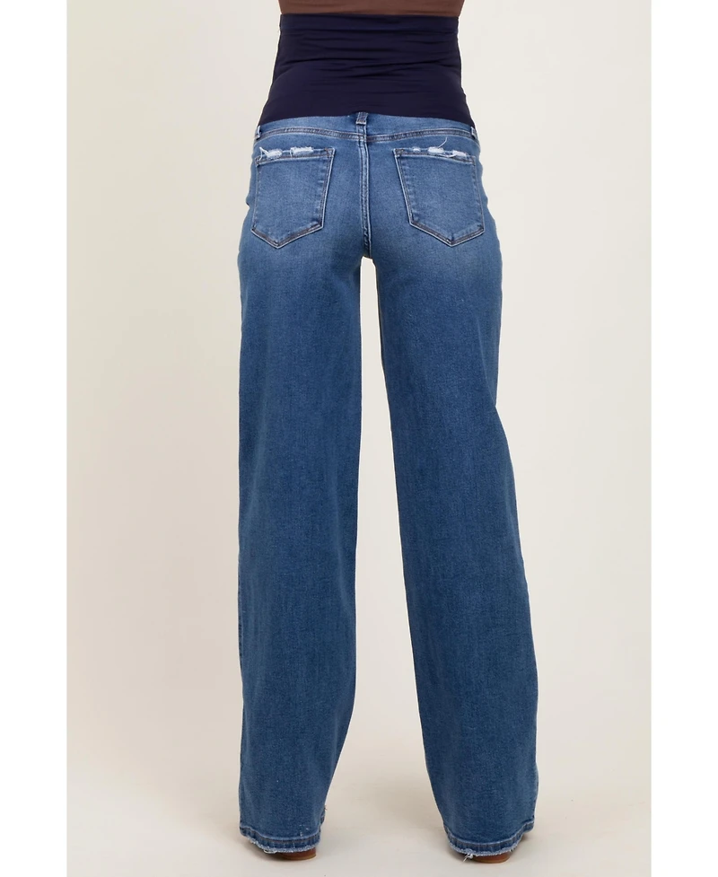 Pinkblush Maternity Blue Lightly Distressed Wide Leg Jeans