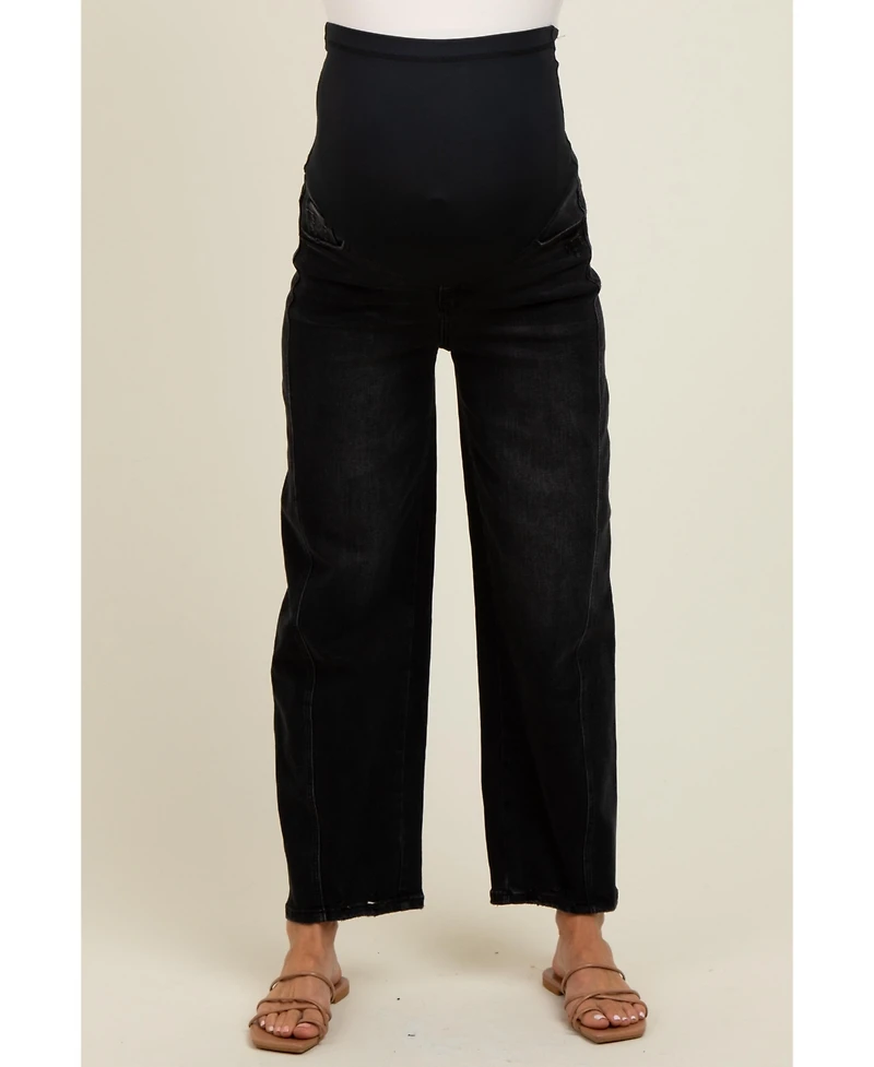 Pinkblush Maternity Lightly Distressed Panel Detail Barrel Jeans