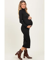 Pinkblush Maternity Black Turtle Neck Long Sleeve Rib Fitted Midi Dress