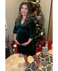 Pinkblush Burgundy Velvet Wrap Front Babydoll Maternity Dress