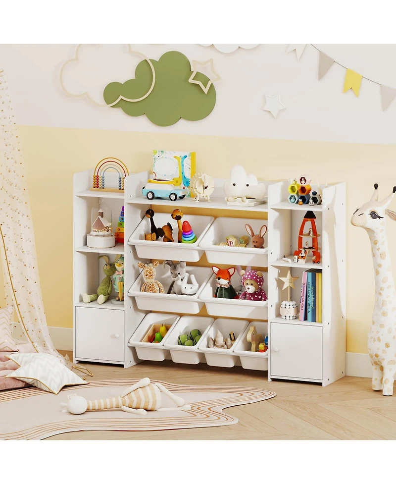 4-Tier Large Storage Cabinet with 6 Cubbies & 8 Removable Bins Bookshelf