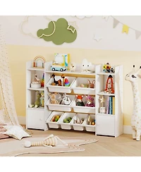 4-Tier Large Storage Cabinet with 6 Cubbies & 8 Removable Bins Bookshelf