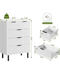 Gaomon | Tall 5-Drawer Oak Wood Wave-Fluted Design, Metal Legs, Anti-Tip Device Modern Storage Chest/Dresser