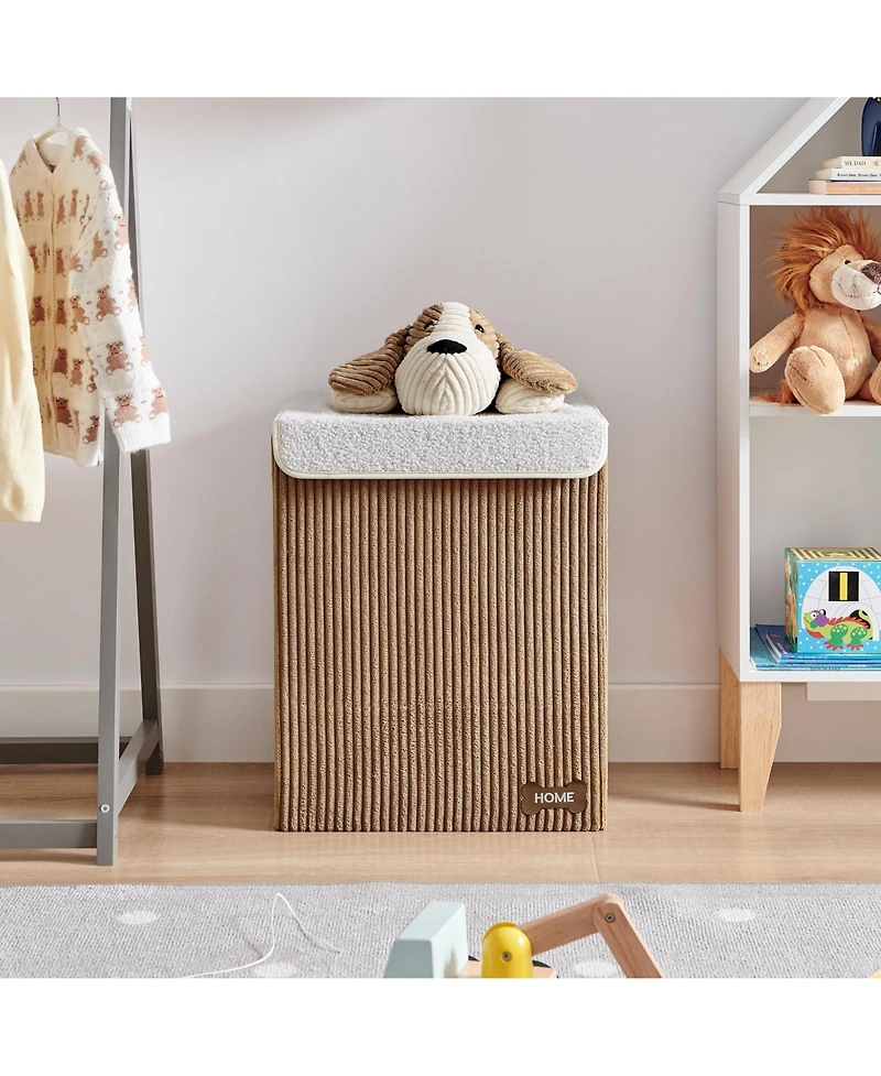 Danya B Collapsible Corduroy Kids Plush Laundry Hamper Toy Storage