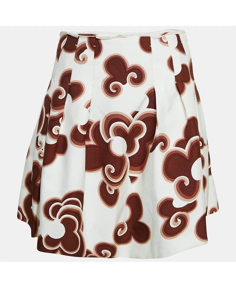 Pre-Owned Chloe Women's Brown Doodle Print Silk Pleated Mini Skirt