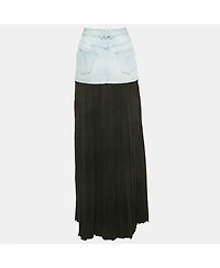 Pre-Owned Balmain Women's Blue/black Denim And Lurex Knit Pleated Maxi Skirt