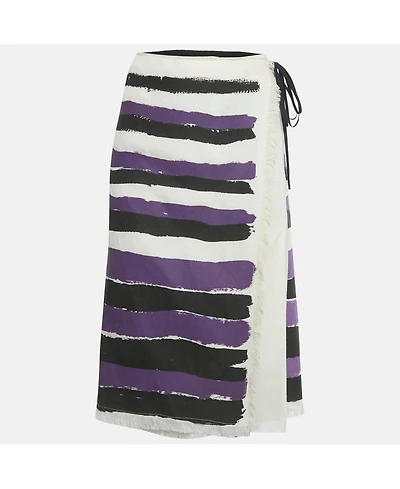 Pre-Owned Marni Women's Black /purple Striped Hemp Blend Wrap Midi Skirt