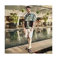 Campus Sutra Men's Jungle Green & Ivory White Flora-Stroke Oversized Shirt