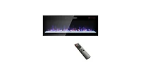 Flynama 60" Recessed Ultra-Thin Electric Fireplace with Tempered Glass, Remote, Multicolor Flame, Emberbed & Led Heater