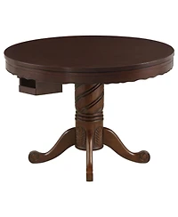 Flynama Tobacco Finish Reversible Game Table with cup holders, carved pedestal, velvet surface, converts dining to gaming.