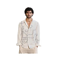 Campus Sutra Men's Off-White & Navy Blue Thread-Lines Shirt