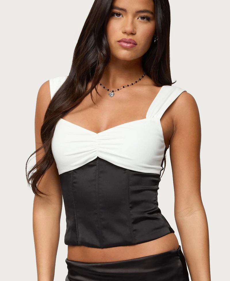 Edikted Women's Leandre Contrast Satin Effect Boned Top
