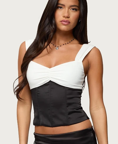 Edikted Women's Leandre Contrast Satin Effect Boned Top