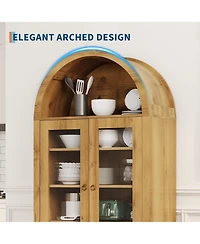 Gaomon 71" Tall Arched Kitchen Pantry Cabinet, Modern Farmhouse Kitchen Storage Cabinets with Open & Adjustable Shelves, Hidden Drawer & Glass Do