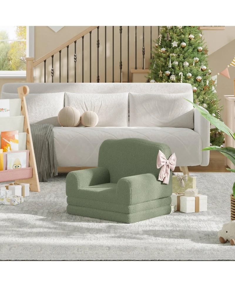 gaomon Kids Sofa Chair, Sherpa Convertible Toddler Couch with Washable Cover, Crown Design Comfy Children's Reading Chair