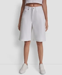 Dkny Jeans Women's High Rise Relaxed Cotton Denim Bermuda Shorts