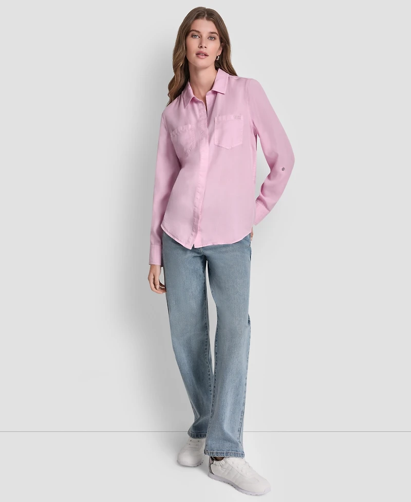 Dkny Jeans Women's Garment-Dye & Print Split-Back Button-Front Shirt