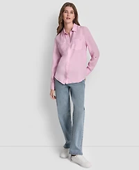 Dkny Jeans Women's Garment-Dye & Print Split-Back Button-Front Shirt