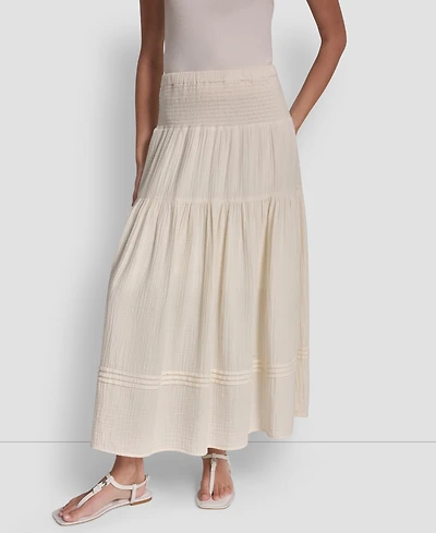 Dkny Jeans Women's Smocked-Waist Tiered Maxi Skirt