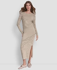 Dkny Jeans Women's Crewneck Zebra Pointelle Cropped Sweater