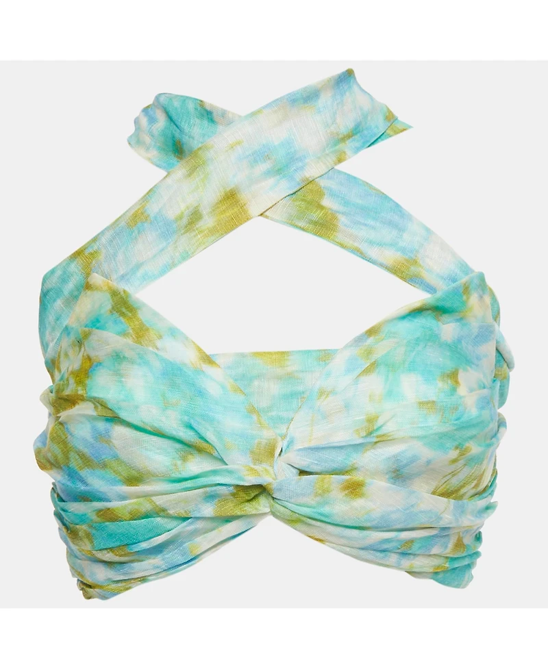 Pre-Owned Zimmermann Women's Abstract Print Linen Blend High-Tide Crop Top