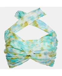 Pre-Owned Zimmermann Women's Abstract Print Linen Blend High-Tide Crop Top